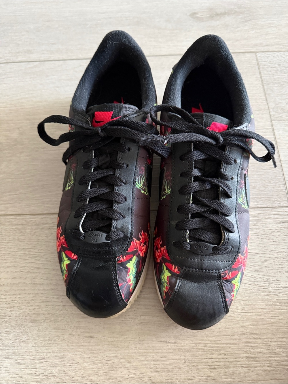 Nike Black Sneakers with Red Floral Accents